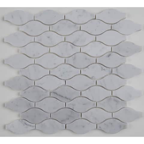 Marble 3x1 1/2-inch Polished Marquis Mosaic in Carrara White - 13.38x13.75