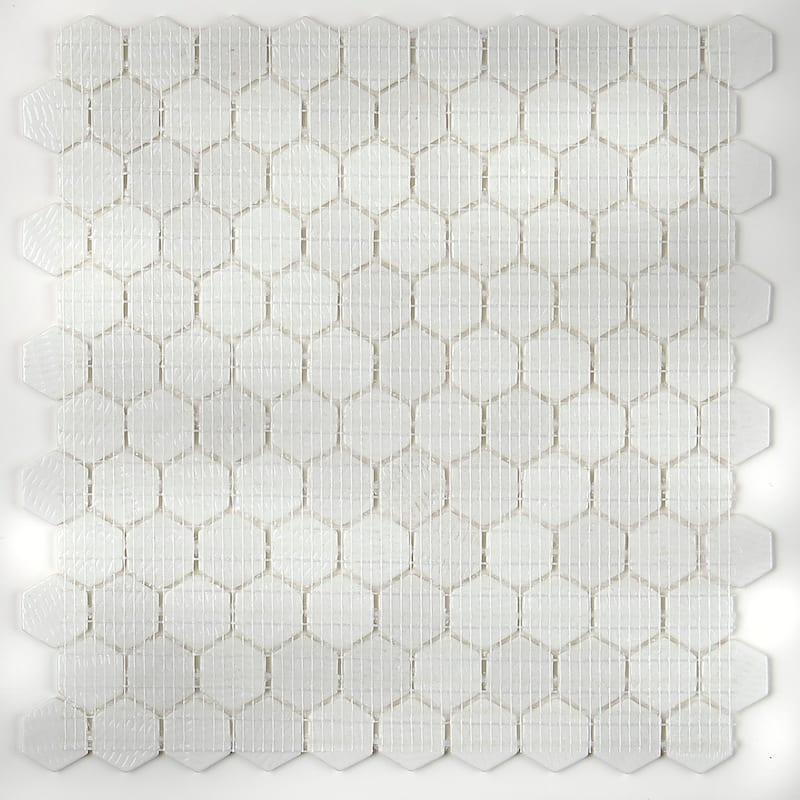 Molten Glass Mosaic 1-inch Hexagon Mesh Mounted Tile In Alabaster 