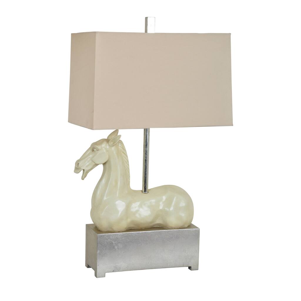 Grecco Horse Antique Silver and Ivory 32-inch Table Lamp - N/A