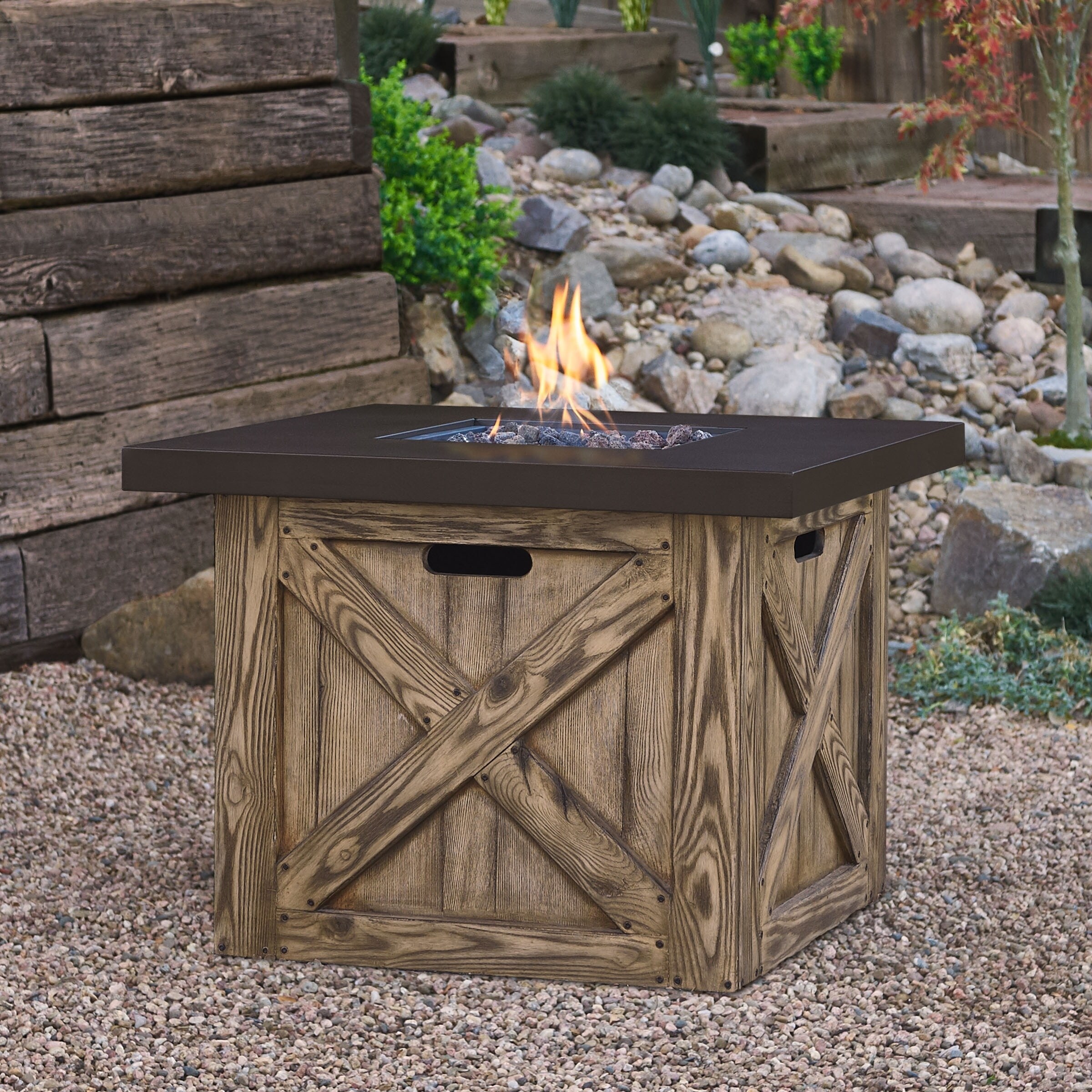 rustic propane fire table