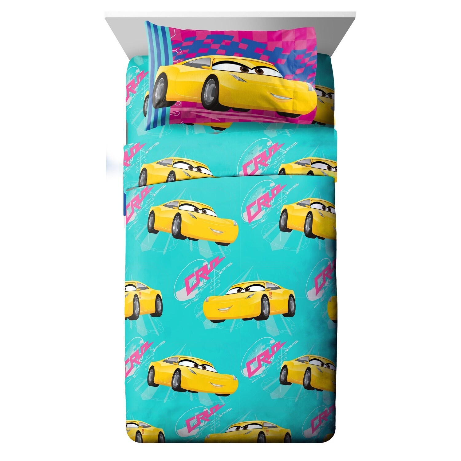Official Disney//Pixar Product Disney//Pixar Cars 3 Movie Cruz Plush Pink//Teal//Blue 62 x 90 Twin Blanket with Cruz Ramirez
