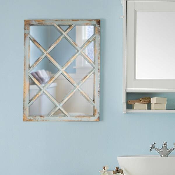 Shop American Art Decor Window Pane Wall Vanity Mirror Teal Multi A N Overstock 20773646