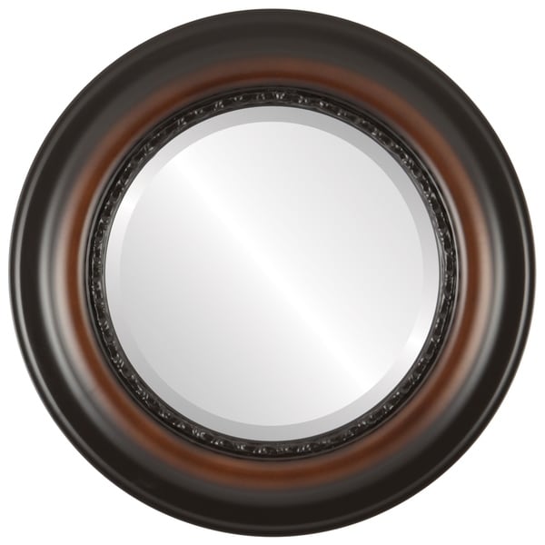 Chicago Framed Round Mirror in Walnut