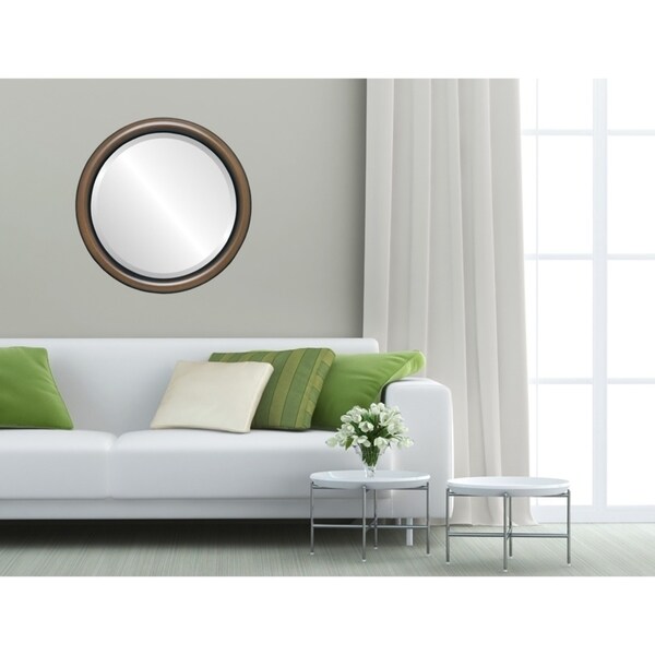 Pasadena Framed Round Mirror in Walnut