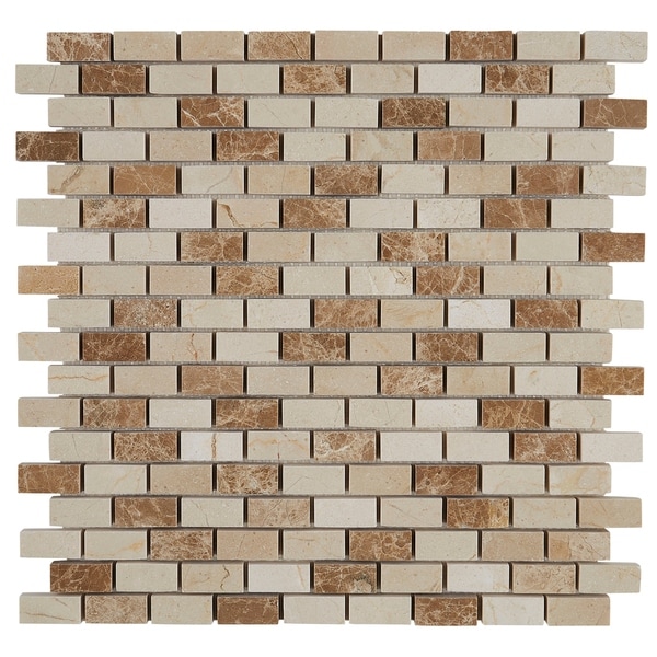 Decorative Stone Accent 1/2x1-inch Brick Joint Mosaic Tile in Adda Blend - 12x12. Opens flyout.