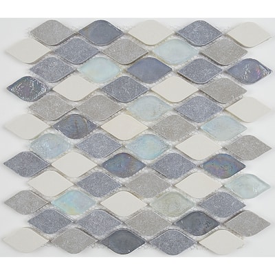 Decorative Accent Rain Drop Stone and Glass Mosaic Tile in Gris et Blanc - 12x13