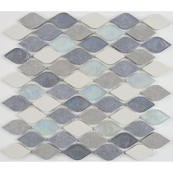 slide 2 of 7, Decorative Accent Rain Drop Stone and Glass Mosaic Tile in Gris et Blanc - 12x13