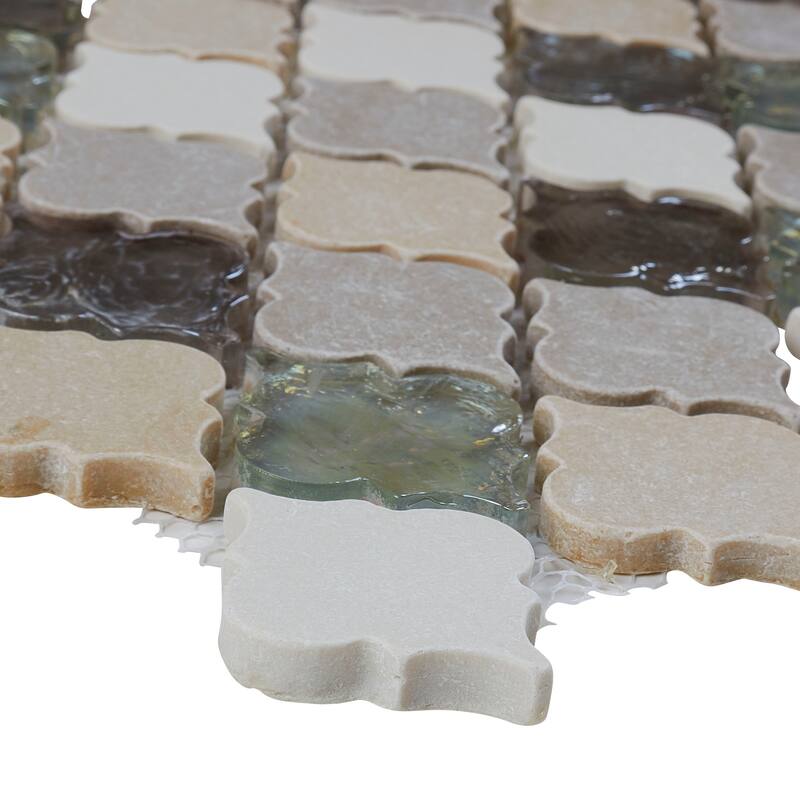 Decorative Stone Accent 2-inch Baroque Mosaic Tile in Blanc et Beige - 12.75x12