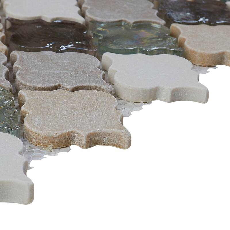 Decorative Stone Accent 2-inch Baroque Mosaic Tile in Blanc et Beige - 12.75x12