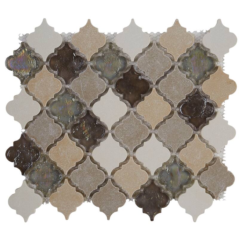 Decorative Stone Accent 2-inch Baroque Mosaic Tile in Blanc et Beige - 12.75x12