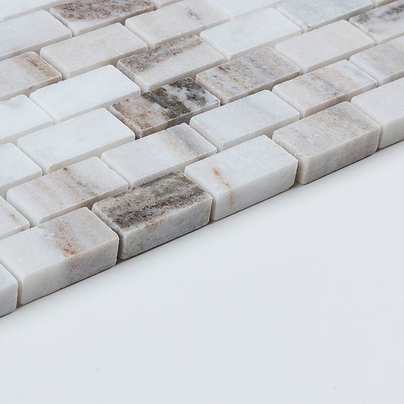 Decorative Stone Accent 5/8x1-inch Brick Joint Mosaic Tile in Panaro Blend - 12.75x12