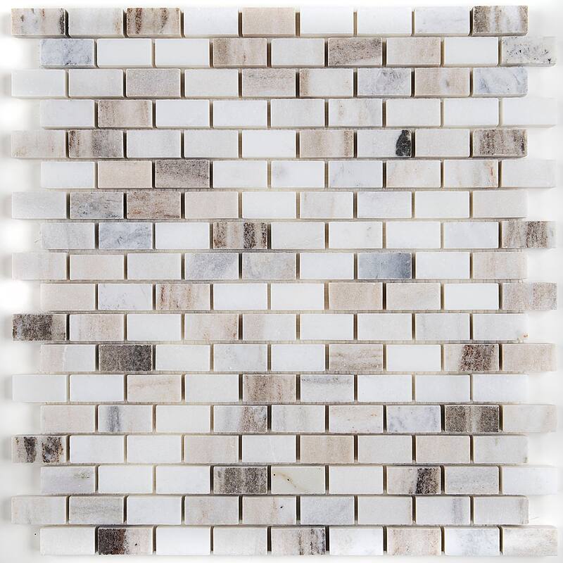 Decorative Stone Accent 5/8x1-inch Brick Joint Mosaic Tile in Panaro Blend - 12.75x12