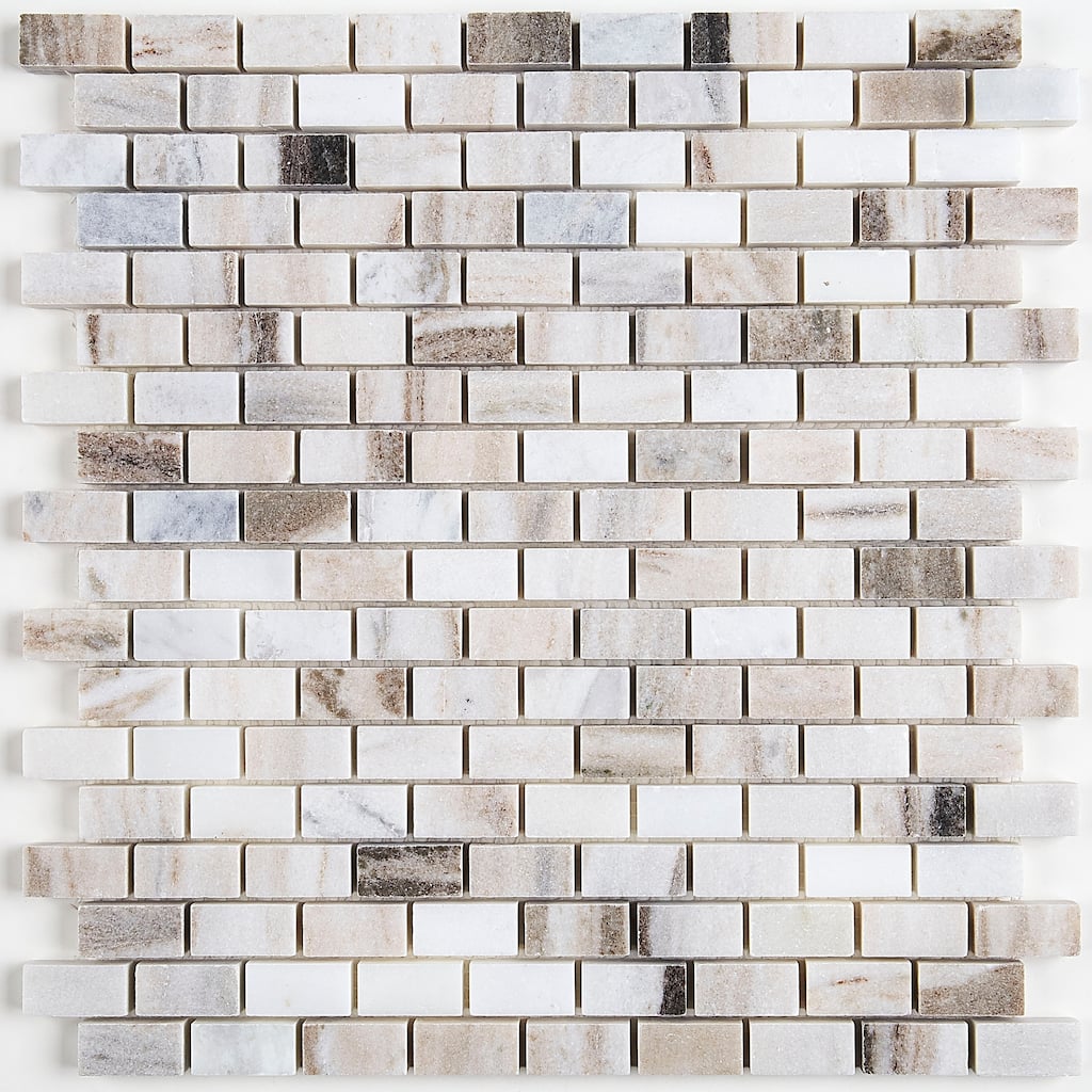 Decorative Stone Accent 5/8x1-inch Brick Joint Mosaic Tile in Panaro Blend - 12.75x12