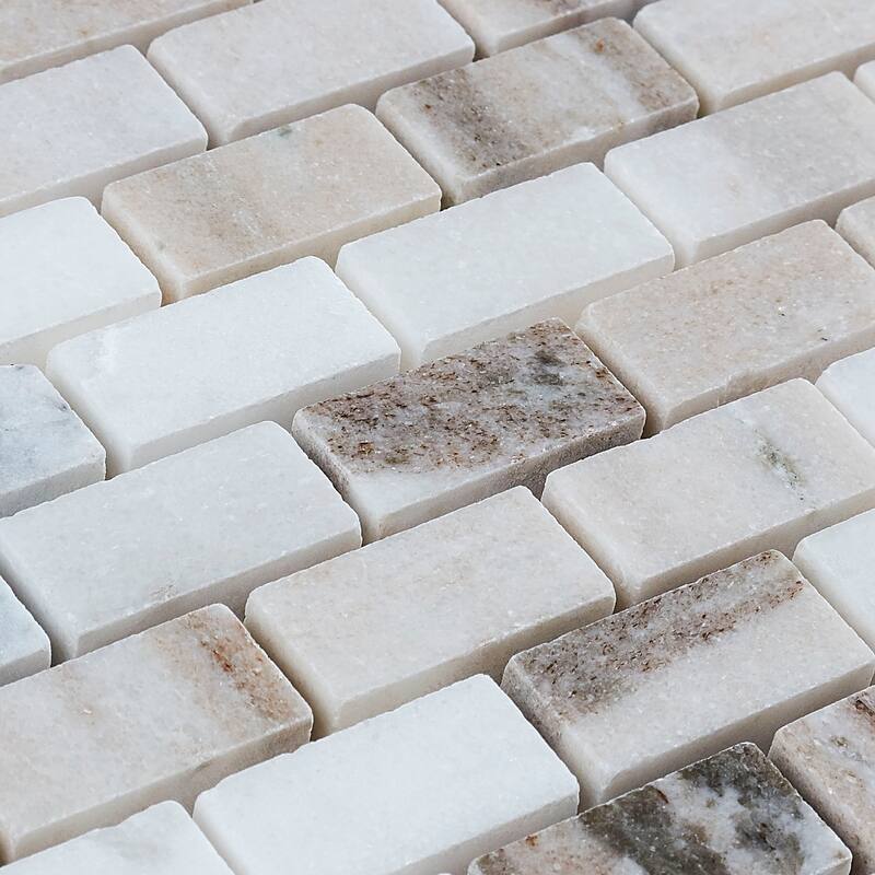 Decorative Stone Accent 5/8x1-inch Brick Joint Mosaic Tile in Panaro Blend - 12.75x12