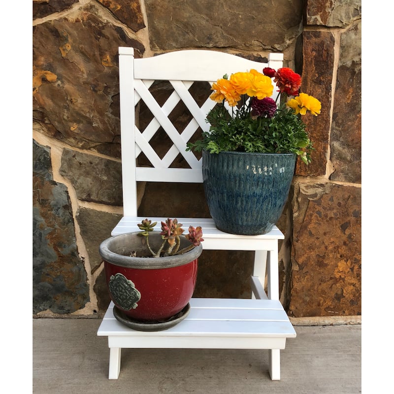 International Caravan Royal Fiji 2-tier Trellis Plant Shelf - Antique White