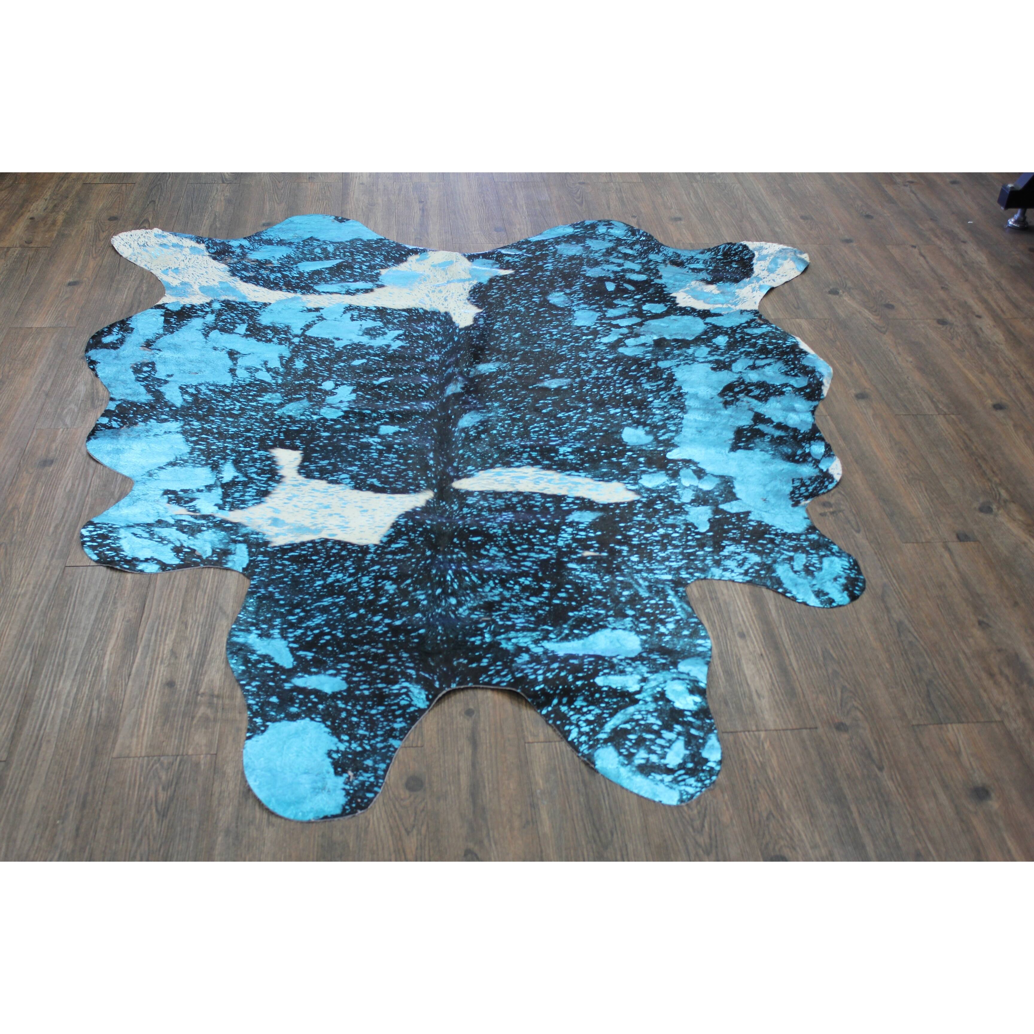 Authentic Cow Hide in Multi Blue with Suede Backing - 5'x8'-6'x8' - Bed ...