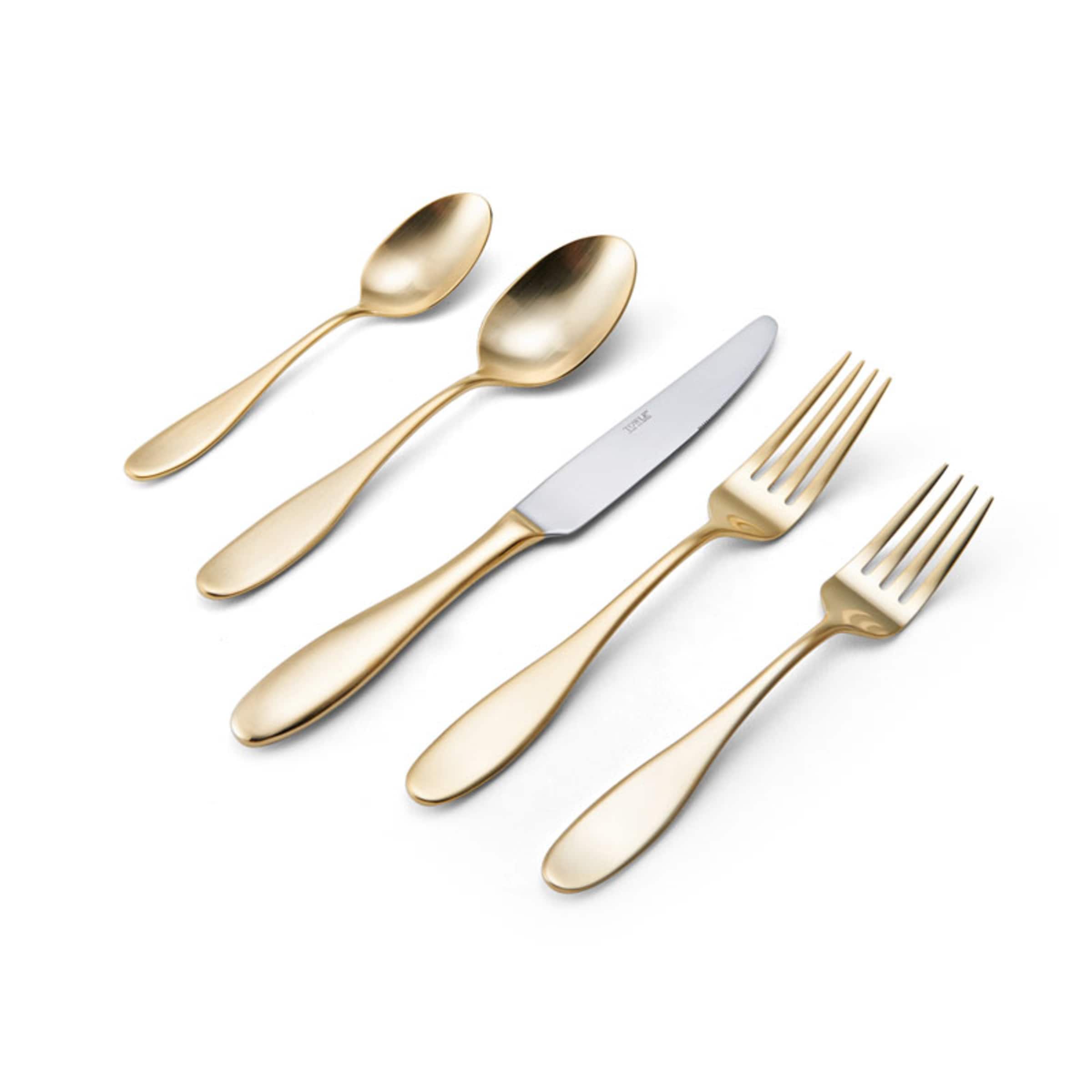 Wave 48-Piece Stainless Steel Flatware Cutlery Set, Gold Plated