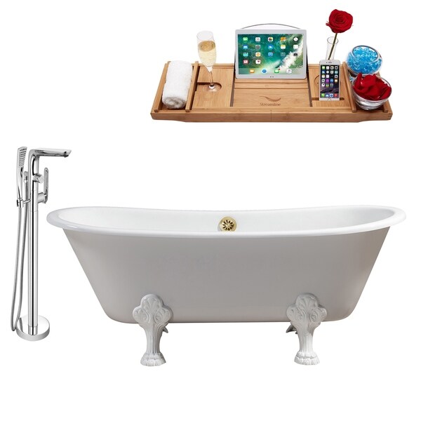 Cast Iron Tub, Faucet and Tray Set 67" RH5061WH-GLD-120