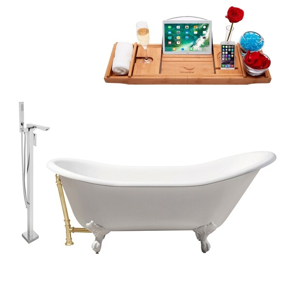 Cast Iron Tub, Faucet and Tray Set 67" RH5420WH-GLD-140