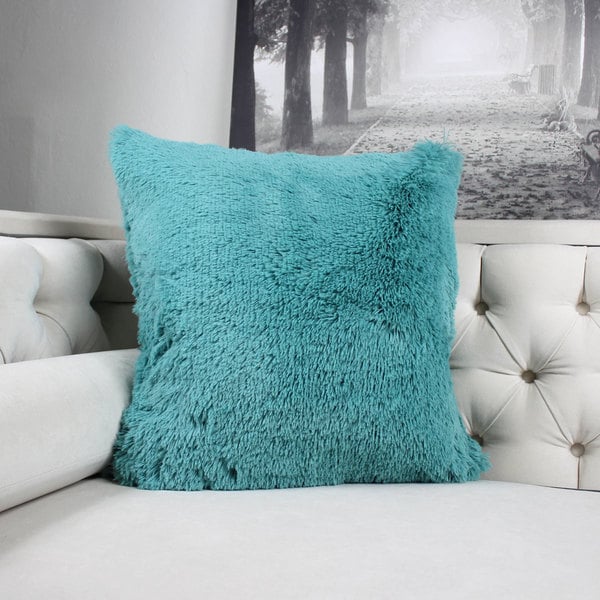 Faux Fur Throw Pillow, Spa Green Double-Side Luxury Fluffy Super-Soft Plush Fur Decorative Couch Cushion Pillow 20 x 20 Inch