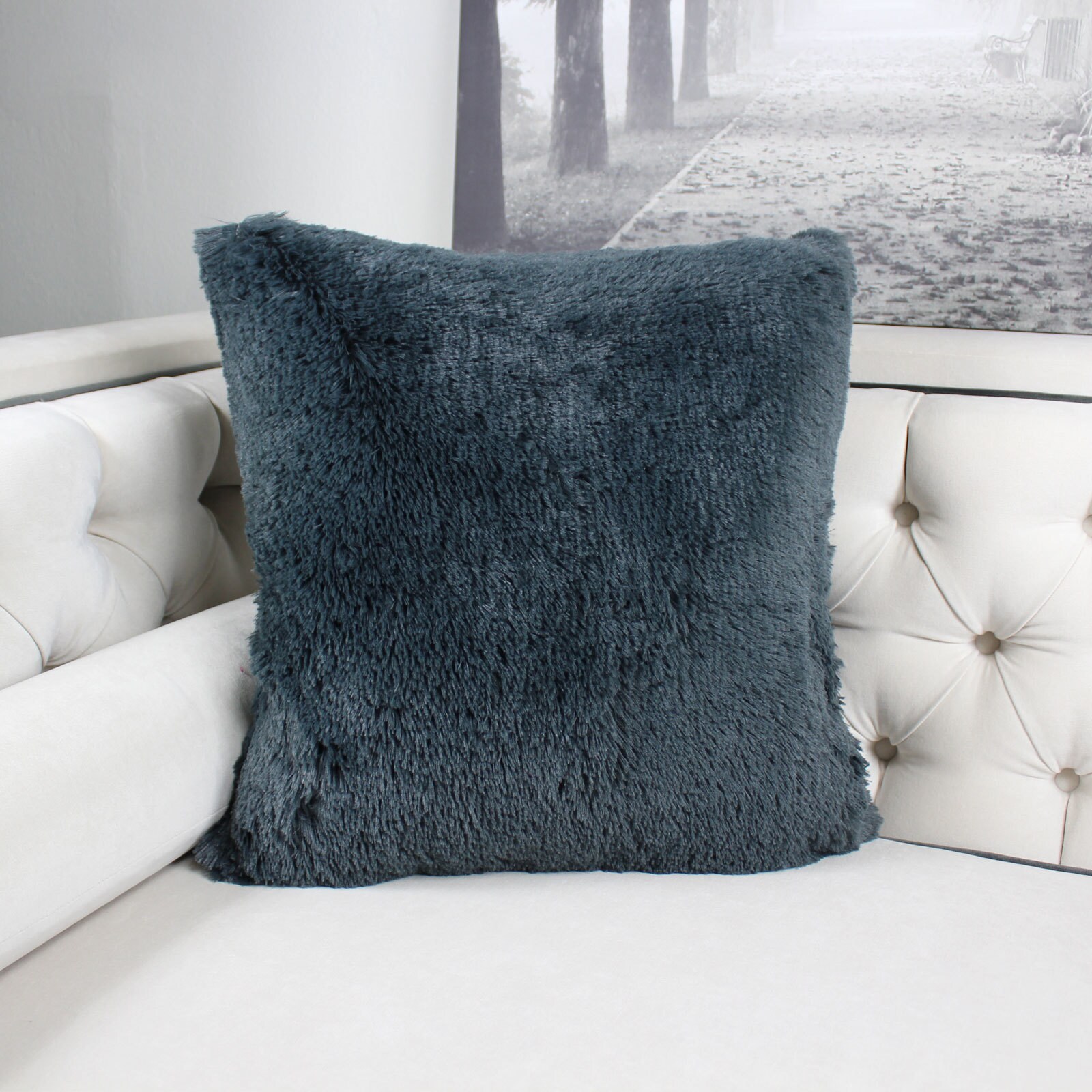 Shop Faux Fur Throw Pillow Metal Gray Double Side Luxury Fluffy