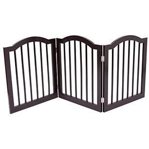Espresso Total Win Freestanding Pet Gate for Dogs with 2PCS Support Feet Indoor Pet Puppy Safety Fence Foldable Wooden Dog Gates for Doorways Stairs
