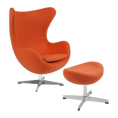 Offex Orange Wool Fabric Egg Chair with Tilt-Lock Mechanism and Ottoman ...