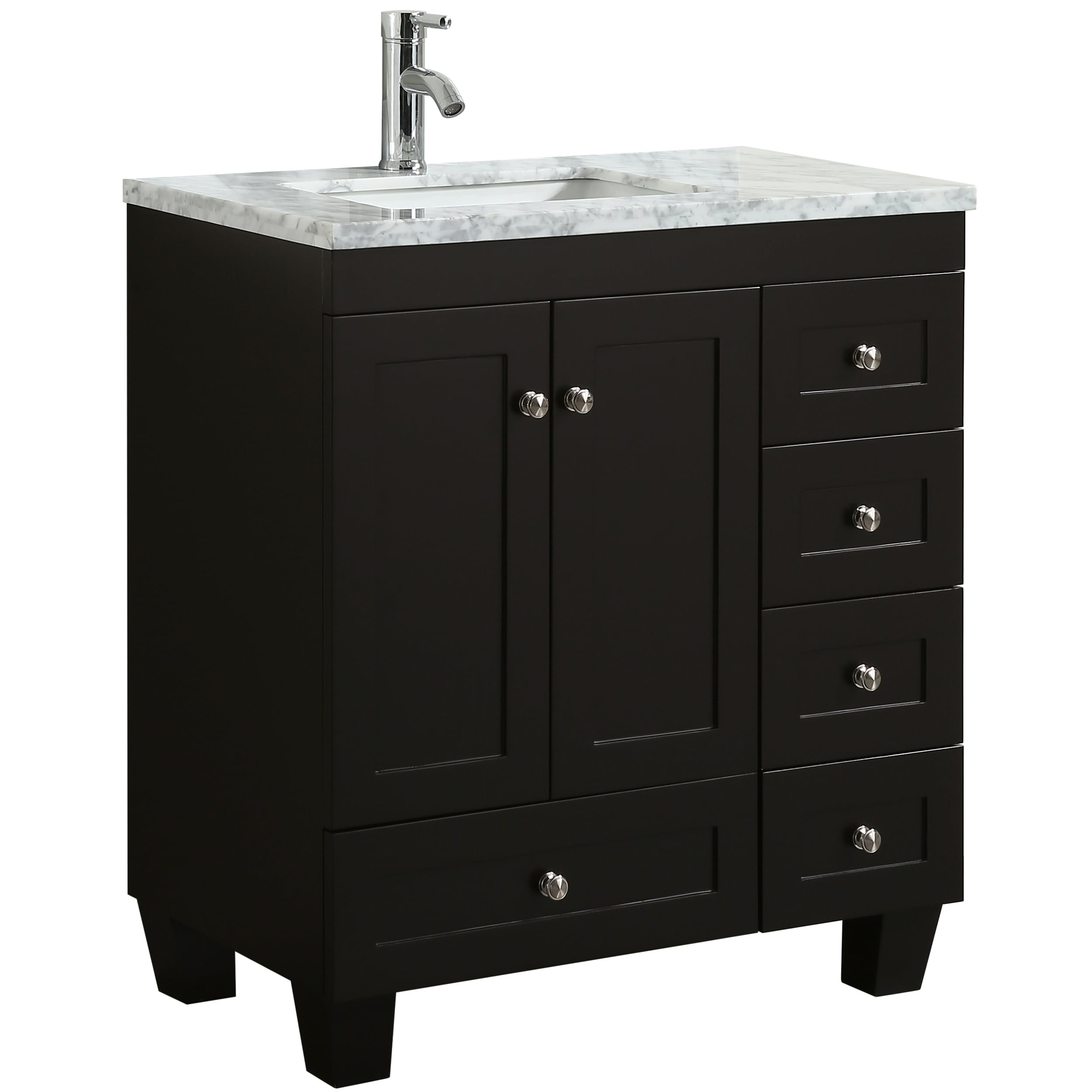 Eviva Happy 30 Inch X 18 Inch Espresso Transitional Vanity With White Carrara Marble Countertop And Undermount Porcelain Sink Overstock 20817210