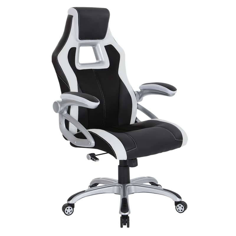 Bonded Leather and Mesh Racing Style Gaming Chair - BLACK/WHITE
