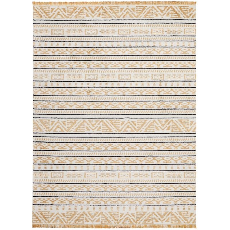 Nourison Kamala Aztec Fringe Area Rug - 5'3" x 7'3" - Yellow - Runner/Rectangle