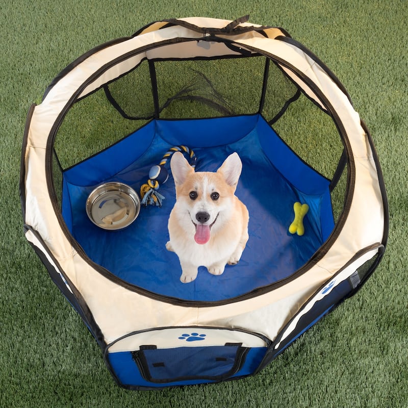 Pop-Up Pet Playpen with Carrying Case for Indoor/Outdoor Use -by Petmaker (Blue)