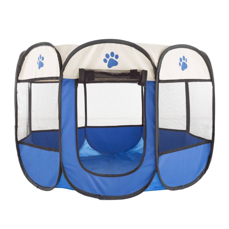 Pop-Up Pet Playpen with Carrying Case for Indoor/Outdoor Use -by Petmaker (Blue)