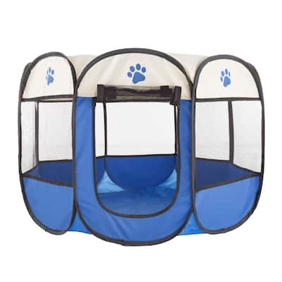 Pop-Up Pet Playpen with Carrying Case for Indoor/Outdoor Use -by Petmaker (Blue)