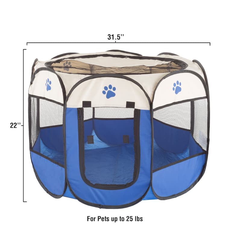 Pop-Up Pet Playpen with Carrying Case for Indoor/Outdoor Use -by Petmaker (Blue)