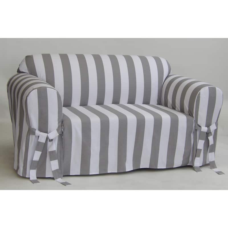 Classic Slipcovers Cabana Stripe One Piece Sofa Slipcover - grey and white stripe