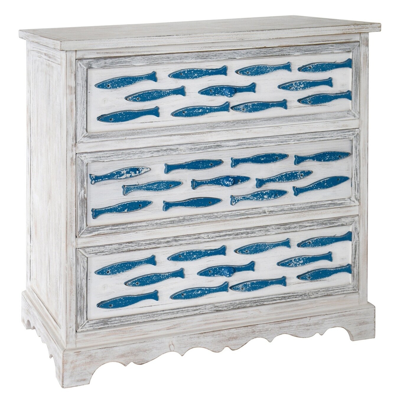 Shop Swimming Upstream Antique White And Blue Fish 3 Drawer Chest