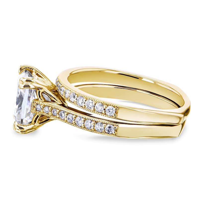 Annello by Kobelli 14k Gold 2 1/3ct TGW Princess Moissanite and Diamond Square Shank Trellis Bridal Set (GH/VS, GH/I)