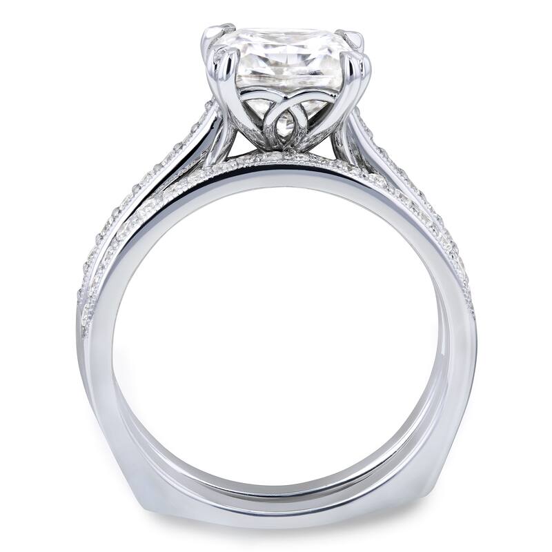 Annello by Kobelli 14k Gold 2 1/3ct TGW Princess Moissanite and Diamond Square Shank Trellis Bridal Set (GH/VS, GH/I)