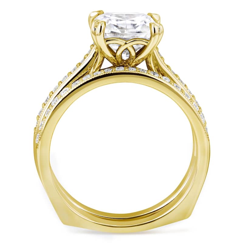 Annello by Kobelli 14k Gold 2 1/3ct TGW Princess Moissanite and Diamond Square Shank Trellis Bridal Set (GH/VS, GH/I)