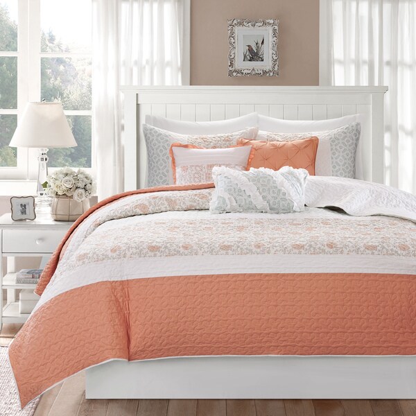 Copper Grove Burwell 6-piece Coral Cotton Percale Quilted Coverlet Set