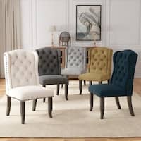 Furniture of America Tays Rustic Linen Fabric Dining Chairs Set of 2