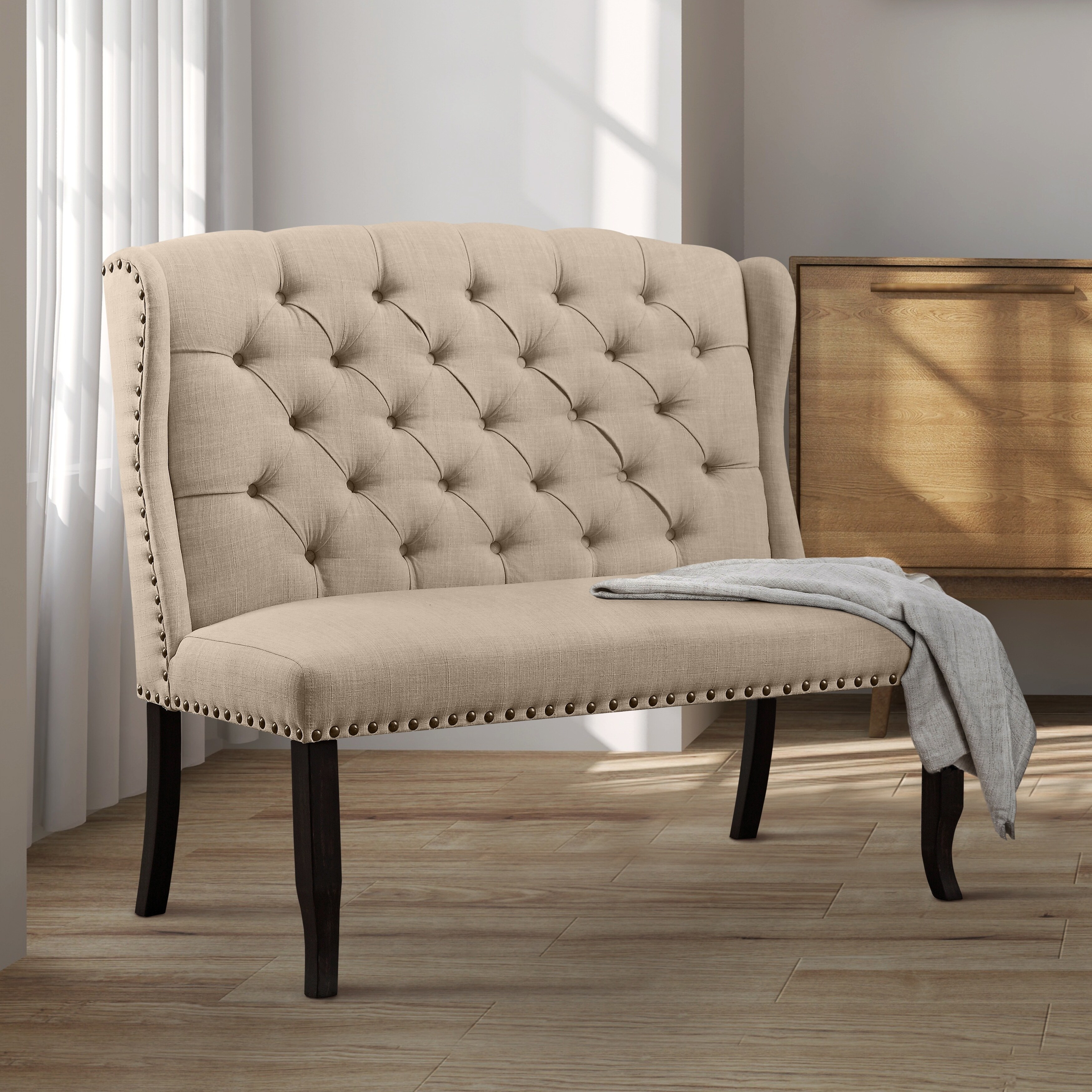 Shop Furniture Of America Tays Rustic Linen Fabric Loveseat Dining