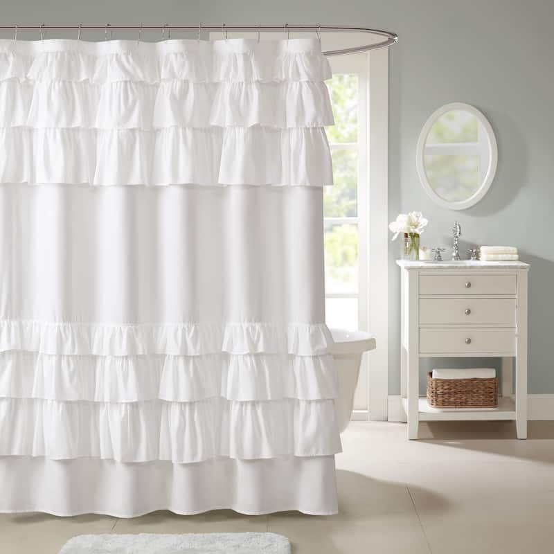 Madison Park Grace Ruffled Shower Curtain - White