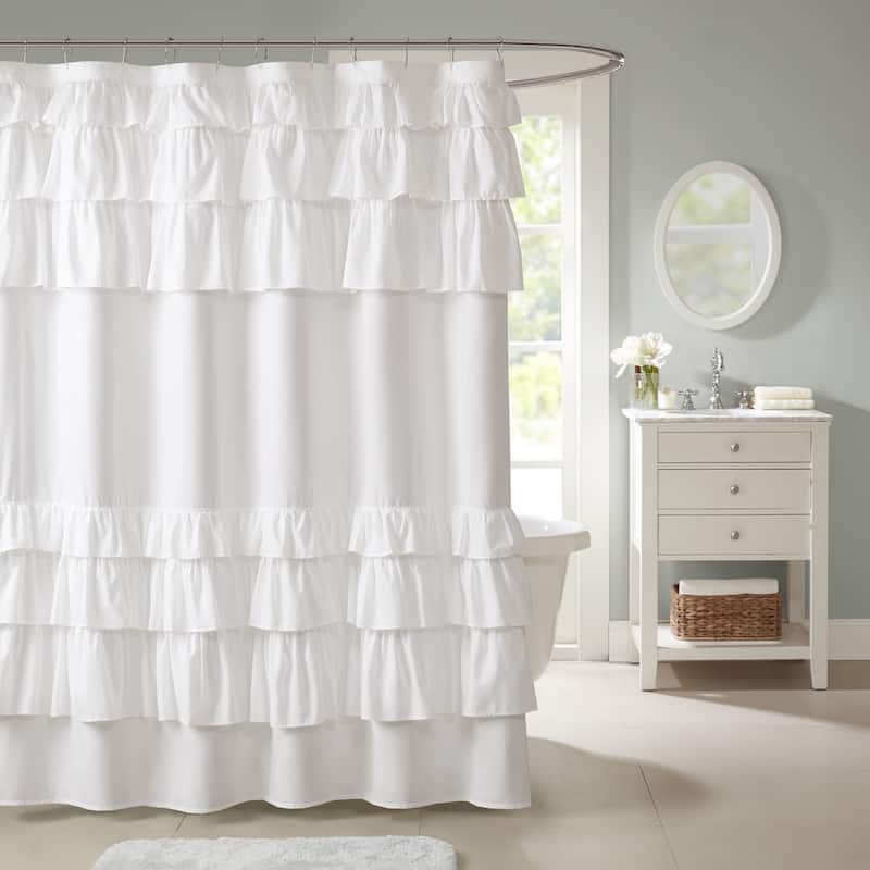 Madison Park Grace Ruffled Shower Curtain - White