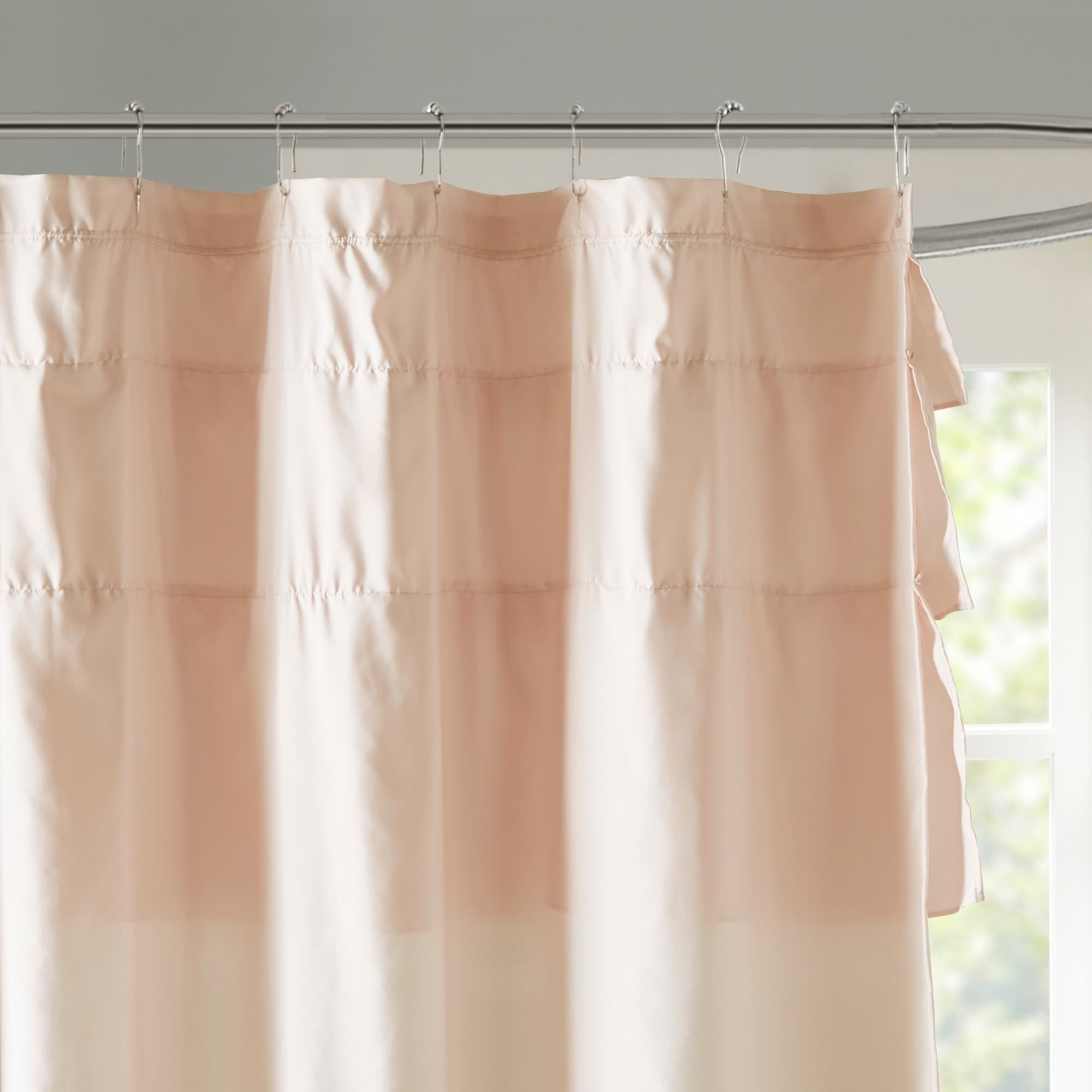 Ruffled Curtain Over Glass Shower Door - Redhead Can Decorate