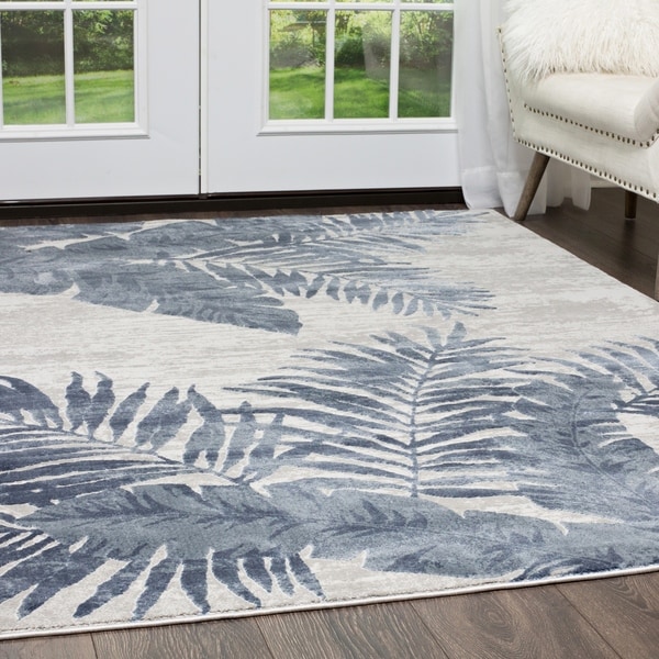 Kenmare Blue Tropical Leaves Area Rug By Nicole Miller 7 9 X10 2 Kenmare Blue Tropical Leaves Area Rug By Nicole Miller 7 X27