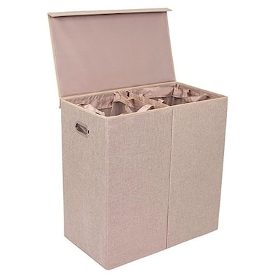 BirdRock Home Double Laundry Hamper with Lid and Removable Liners | Linen | Foldable Hamper | Cut Out Handles