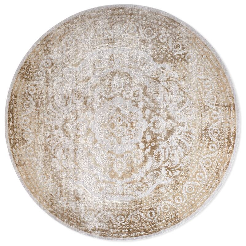 Nicole Miller New York Kenmare Capri Transitional Medallion Area Rug - 7'10" Round - Grey/Yellow