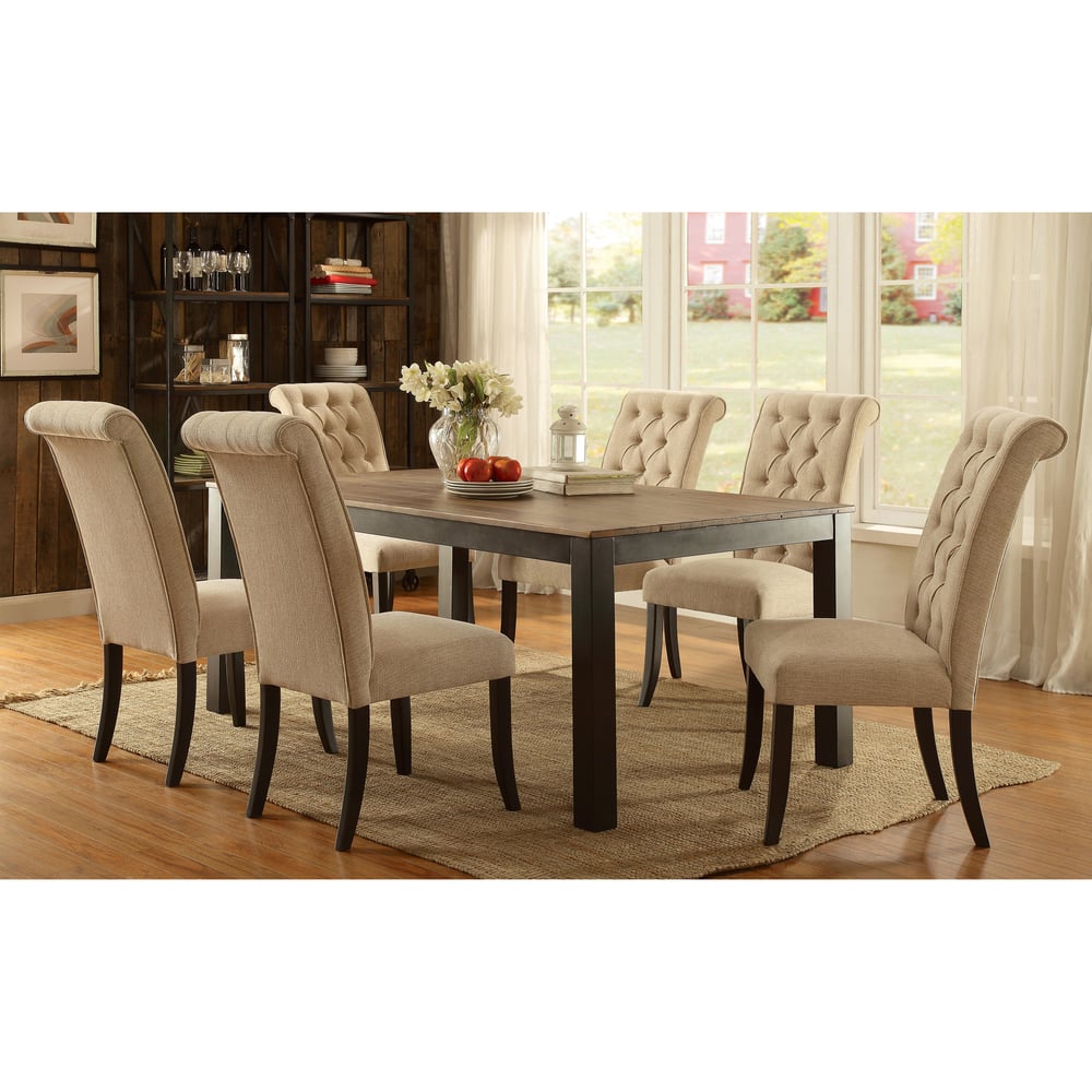 Sheila Rustic Oak Wood Two-tone Tufted 7-Piece Dining Set by Furniture of America