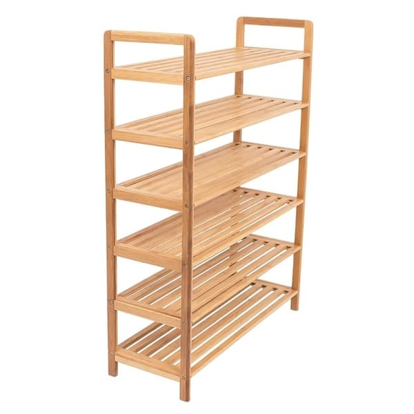 Shop Black Friday Deals On Birdrock Home Free Standing Bamboo Shoe Rack 6 Tier Wood Closets And Entryway Organizer Fits 18 Pairs Of Shoes Overstock 20832612